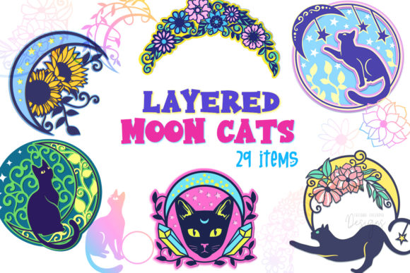 3D SVG Moon Cats for Shadow Boxes