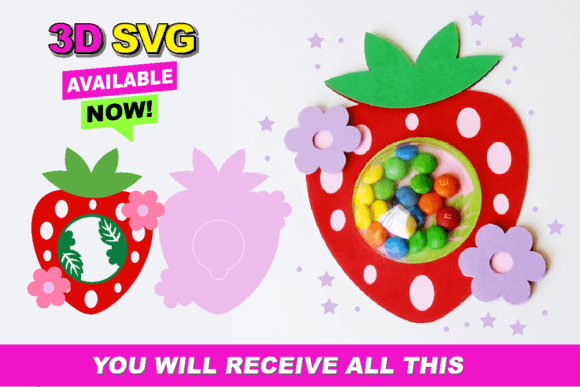 Candy Holder Strawberry 3D SVG for Crafts and Graphics