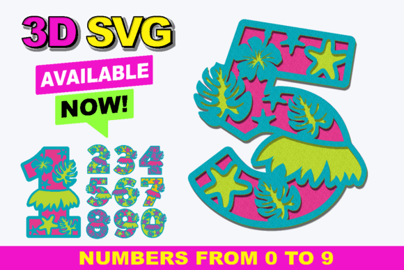 Hawaiian Numbers 3D SVG: Graphics for Crafts