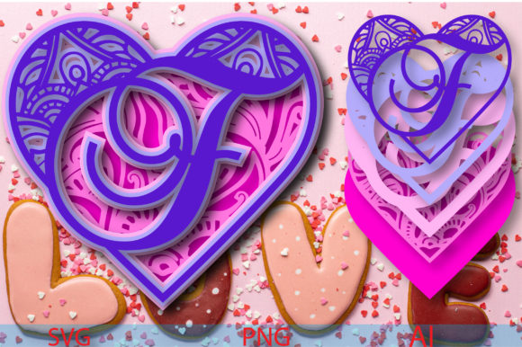 Heart Mandala Alphabet F: A 3D SVG for Shapes