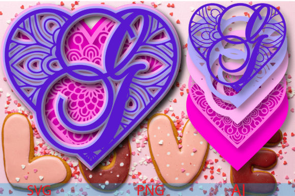 Heart Mandala Alphabet G: 3D SVG for Shapes
