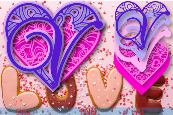 Heart Mandala Alphabet V: 3D SVG Shapes Review