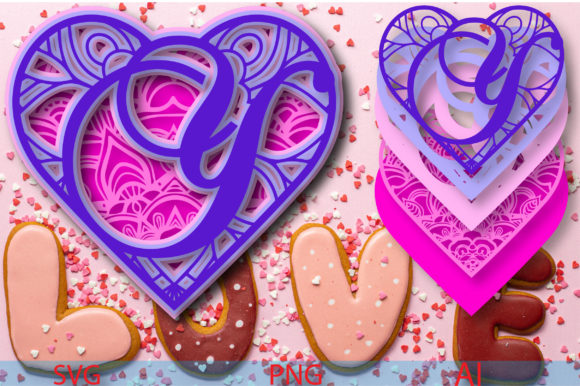 Heart Mandala Alphabet Y: 3D SVG Shapes