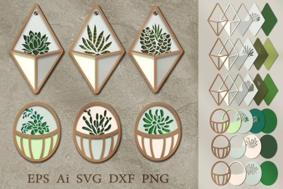 Layered Succulents in Decorative Pots: 3D SVG Shapes