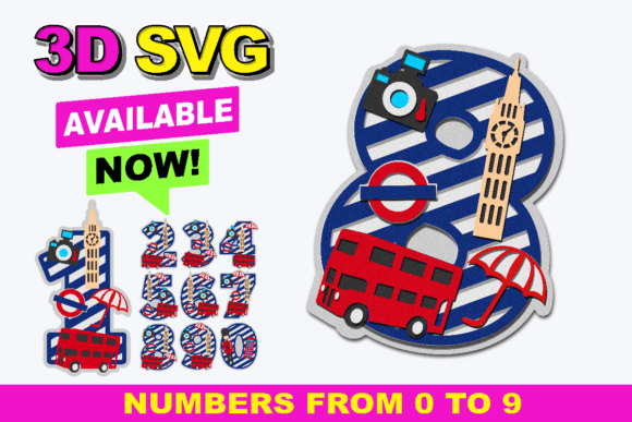 London Numbers 3D SVG for Crafts and Graphics