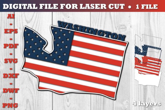 Washington USA 3d SVG Flag Paper Cut Graphics Crafts