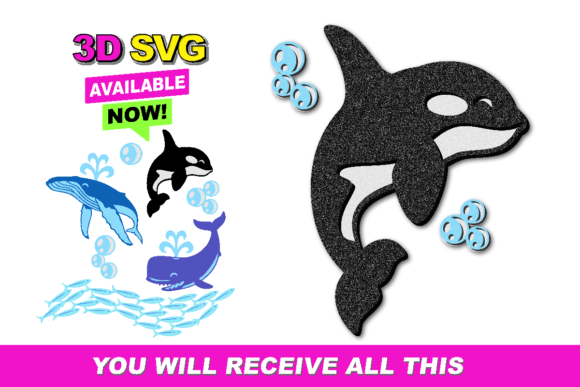 Whale Elements 3D SVG for Crafts & Graphics